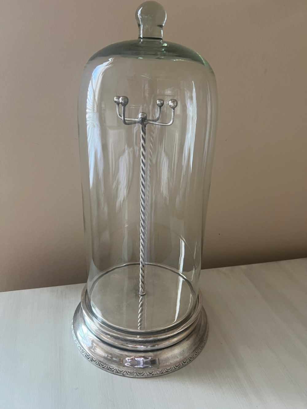 Glass Cloche Display with Silver Metal Base and Stand